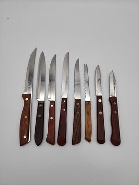 Vintage Kitchen Knives with Wood Handles Lot Of 8 Steak Paring Tomato Knives